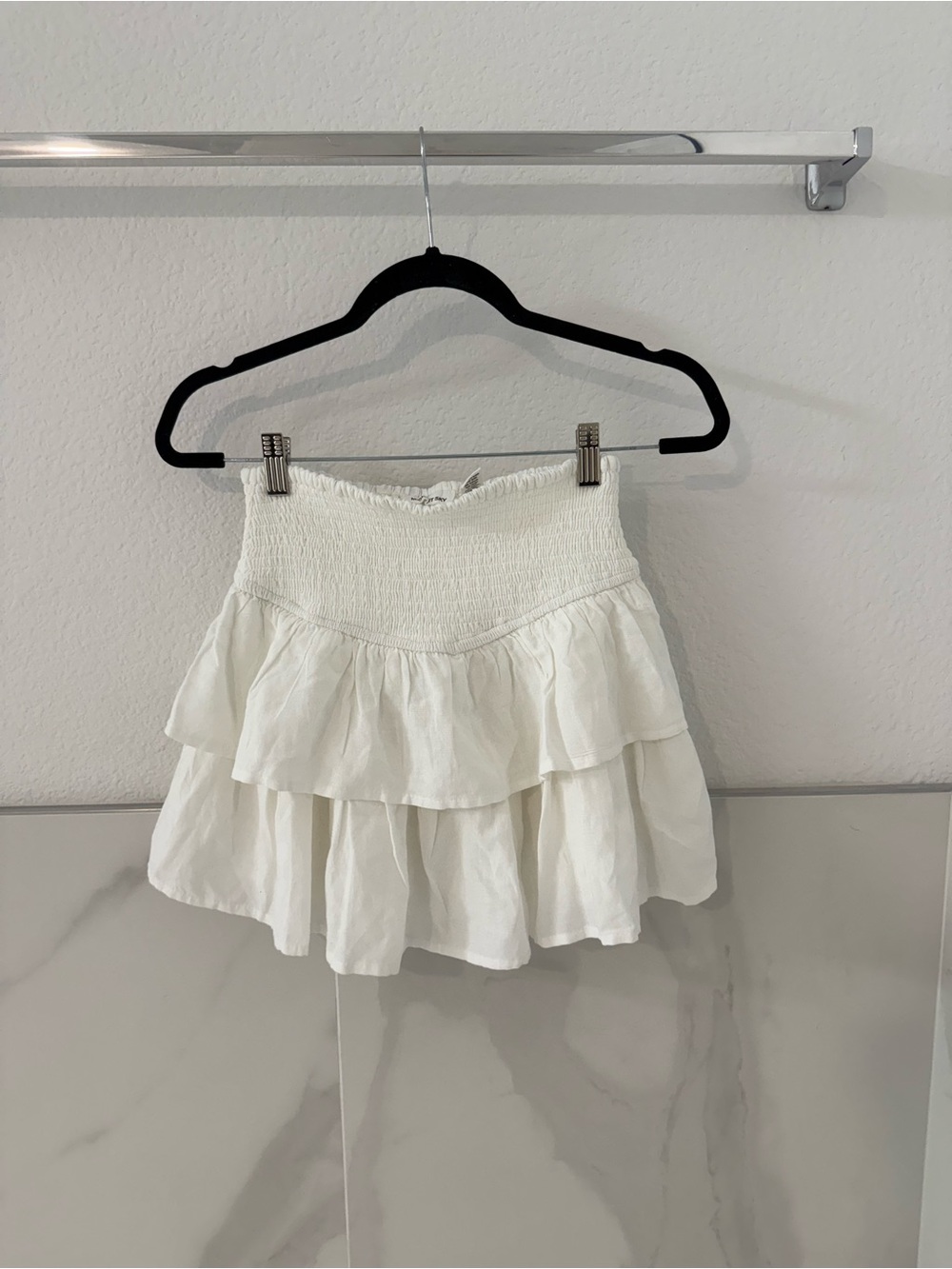 Smocked Tiered Ruffle Mini Skirt - White